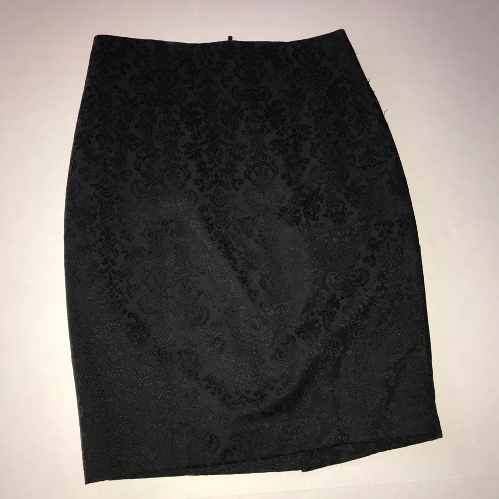 Black Damask Print Fully Lined Pencil Skirt